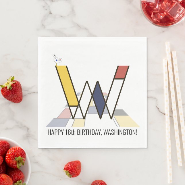 Striking Neoplasticism Style Monogram. Letter W Napkin (Insitu)