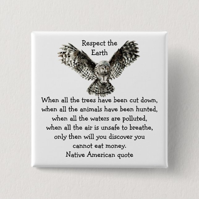 Striking Owl Respect the Earth Native American 15 Cm Square Badge (Front)