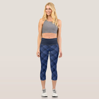 Striking pattern of blue shapes capri leggings