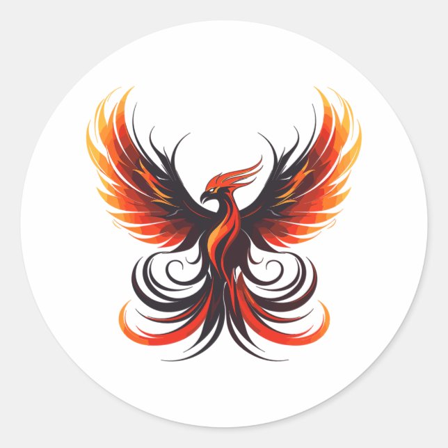 Striking Phoenix in Flames Spreading It's Wings Classic Round Sticker (Front)