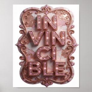 Striking Pink INVINCIBLE Quote Design Poster