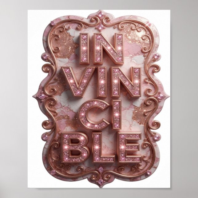 Striking Pink INVINCIBLE Quote Design Poster (Front)