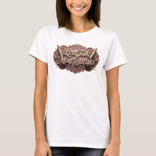 Striking Pink LESS TALK MORE BOTTLES Text Design T-Shirt