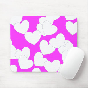 Striking Pink Mousepad With Big White Hearts