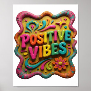 Striking Pink POSITIVE VIBES Text Design Poster