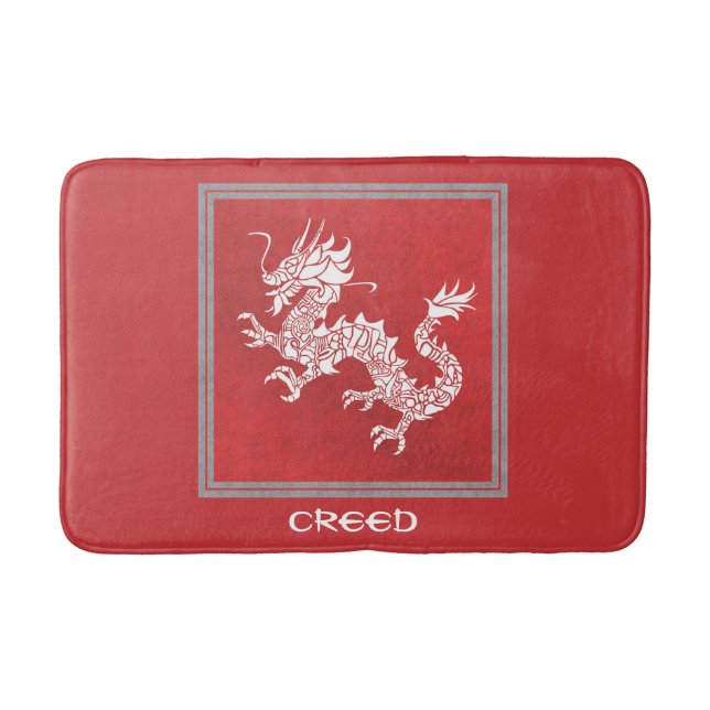 Striking Red and White Dragon  Bath Mat (Front)