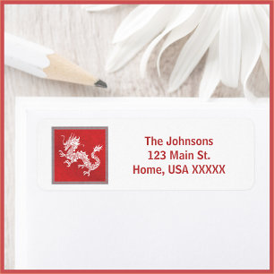 Striking Red and White Dragon Return Address Label