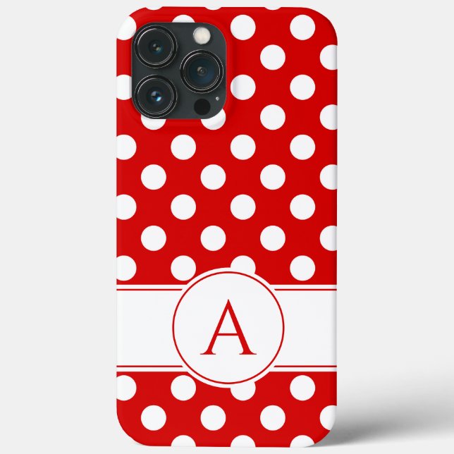 Striking Red And White Polka Dots Custom Monogram  Case-Mate iPhone Case (Back)