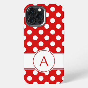Striking Red And White Polka Dots Custom Monogram  iPhone 13 Pro Max Case