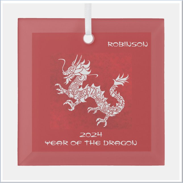 Striking Red and White Year of the Dragon  Glass Tree Decoration (Creator Uploaded)