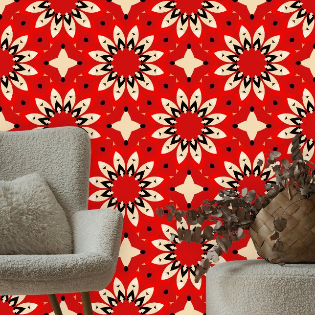 Striking Red Beige Black Geometric Mandala Blooms  Wallpaper (Creator Uploaded)