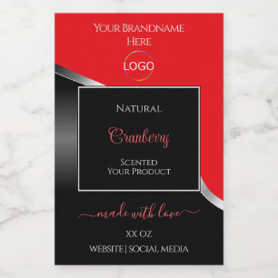 Striking Red Black Wavy Silver Logo Product Labels