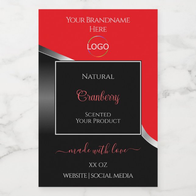 Striking Red Black Wavy Silver Logo Product Labels (Single Label)