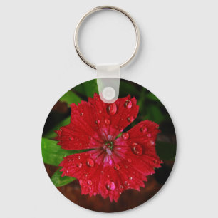 Striking Red Dianthus Flower With Raindrops Photo Key Ring