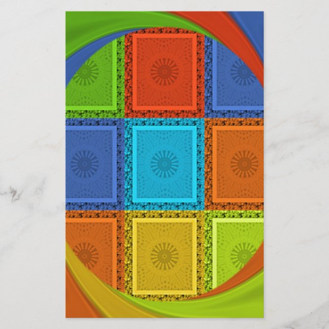 Striking Red Golden Green Chequered Spiral Art (Front)