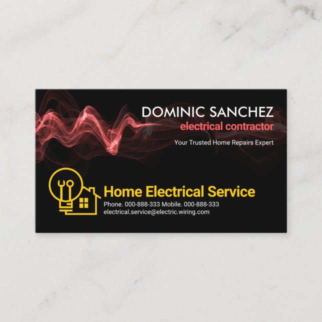 Striking Red Lightning Home Repairs Electrician Business Card (Front)