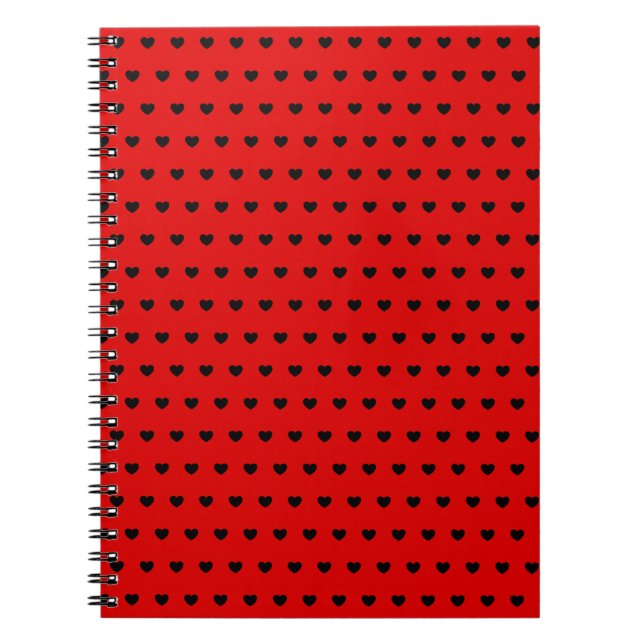 Striking Red Notebook With Black Hearts (Front)