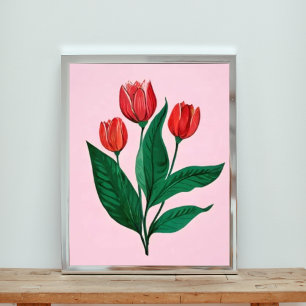 Striking Red Tulips on a Soft Pink Background Photo Print