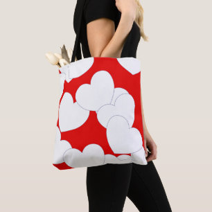 Striking Red With Big White Hearts Tote Bag