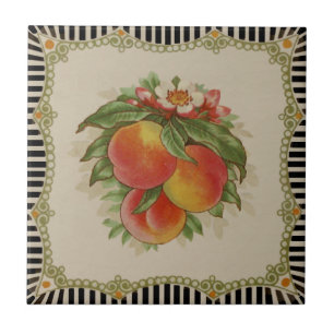 Striking Retro Transferware Peaches Repro Ceramic Tile