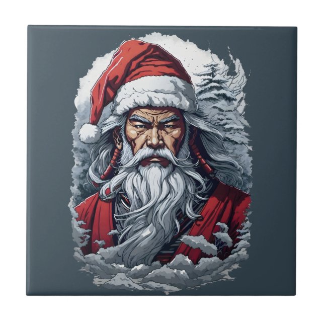 Striking Samurai Santa Claus Ceramic Tile (Front)