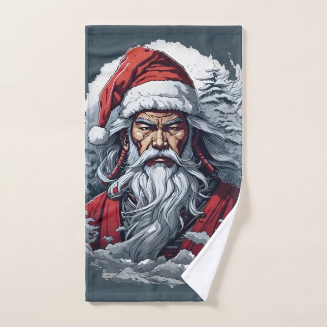 Striking Samurai Santa Claus Hand Towel (Hand Towel)