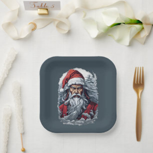 Striking Samurai Santa Claus Paper Plate