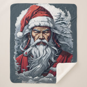 Striking Samurai Santa Claus Sherpa Blanket