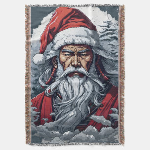 Striking Samurai Santa Claus Throw Blanket