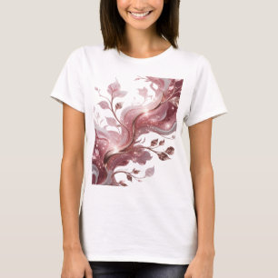 Striking Silver FLOWERS AND LEAVES Modern Design T-Shirt