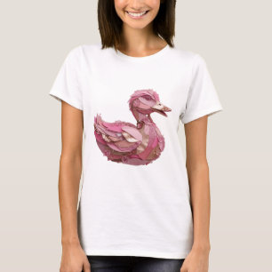Striking Silver GLAMOROUS PINK SWAN Print T-Shirt