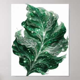 Striking Silver GREEN LEAVES WITH STARS Poster