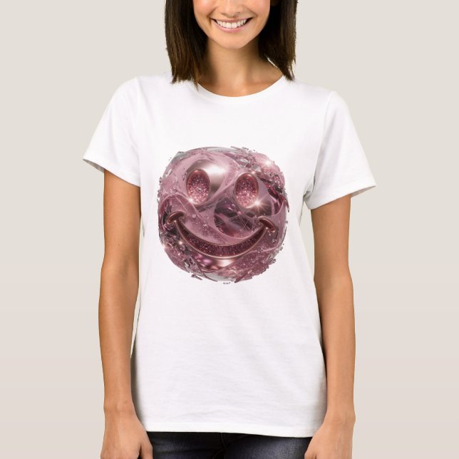 Striking Silver HAPPY FACE Bold Design T-Shirt (Front)