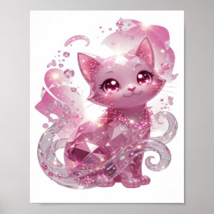 Striking Silver PINK DIAMOND CAT Poster