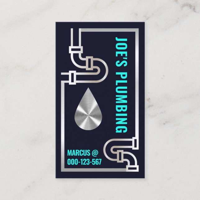 Striking Silver Water Pipes Plumbing Business Card (Front)