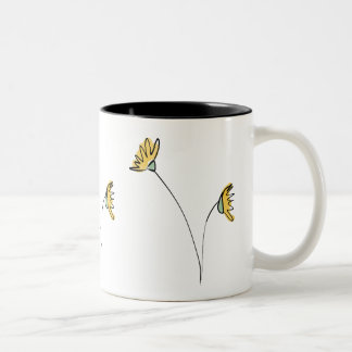 striking simple black and yellow daisies Two-Tone coffee mug