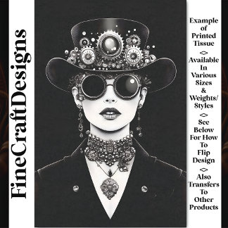 Striking Steampunk Woman Monochrome AC5 Decoupage Tissue Paper
