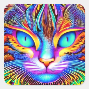 Striking Tea eyes Colourful Ai Generated Cat Square Sticker