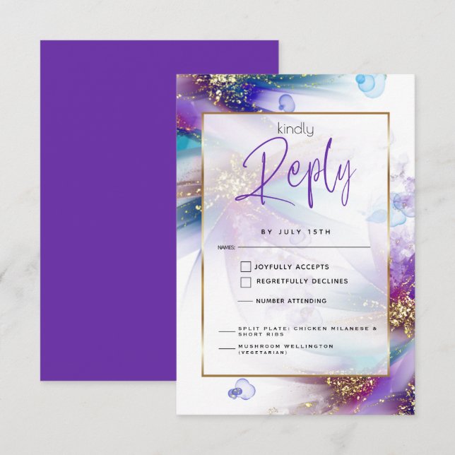 Striking Teal Purple Abstract Meal Choice RSVP  Card (Front/Back)