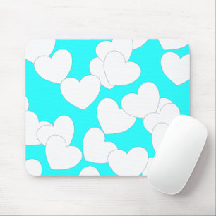 Striking Turquoise Mousepad With Big White Hearts
