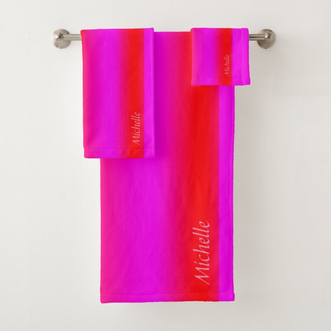 Striking Vibrant Pink and Red Bath Towel Set (Insitu)