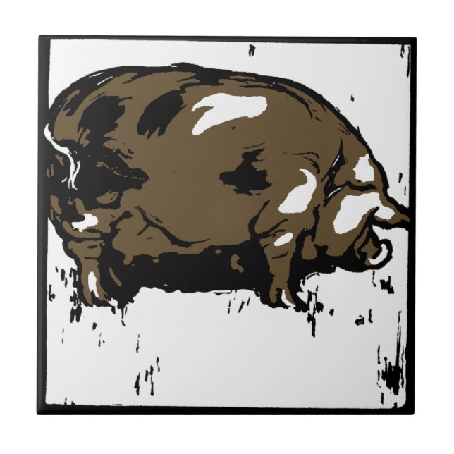 Striking Victorian Woodcut Animal Coaster - Pigs (Front)
