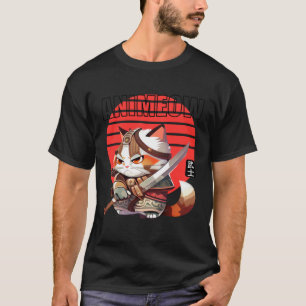Striking Warrior Cat in Traditional Armour Red Sun T-Shirt