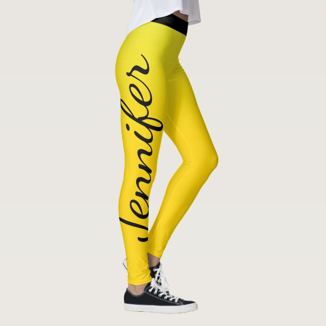 Striking Yellow and Black Custom Name Leggings (Right)