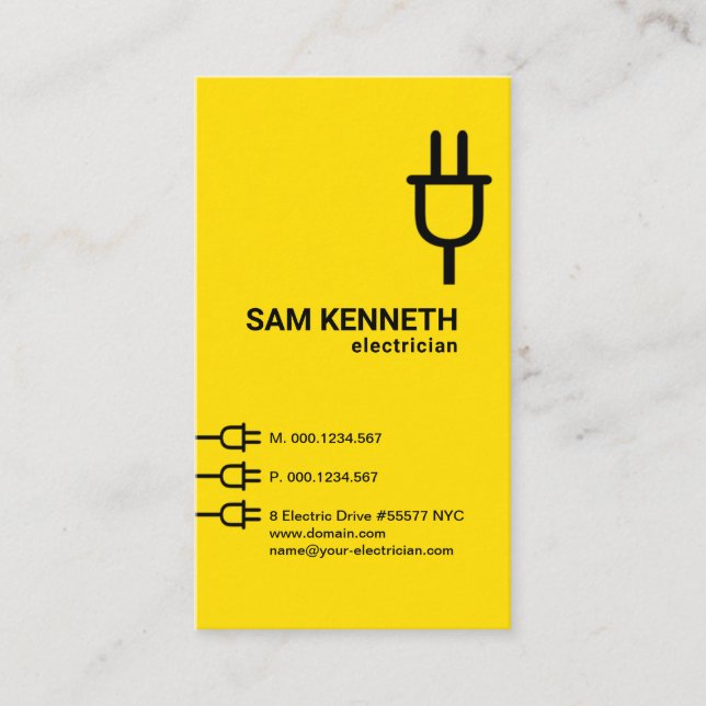 Striking Yellow Power Plug Extension Buttons Business Card (Front)