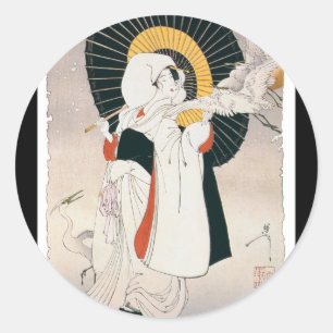 Strikingly beautiful painting of Japanese Woman Classic Round Sticker