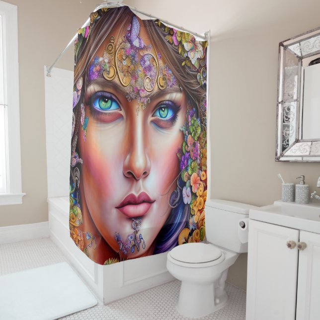 Strikingly Vibrant Queer Drag Artwork Design Shower Curtain (In Situ)