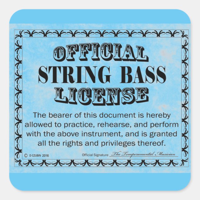 String Bass License Square Sticker (Front)