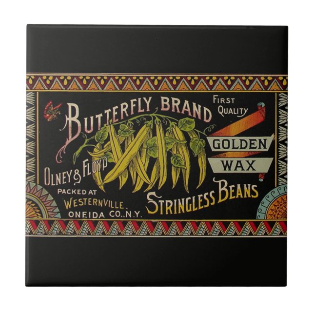 String Bean Label Vegetable Country Ceramic Tile (Front)