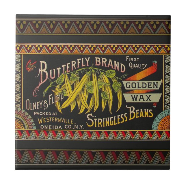 String Bean Label Vegetable Country Ceramic Tile (Front)